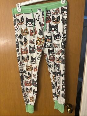 Cat Face Print lazy one pajama Pants with Mint Trim